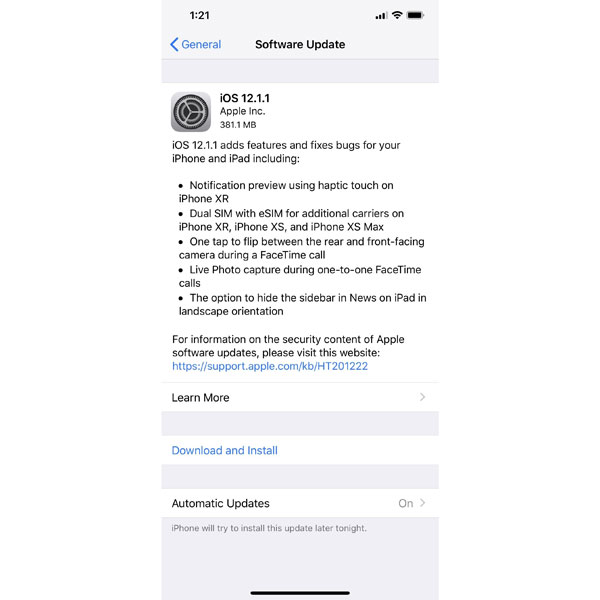 Apple iOS 12.1.1 Update release