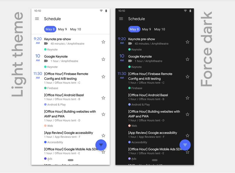 Android Q dark theme mode