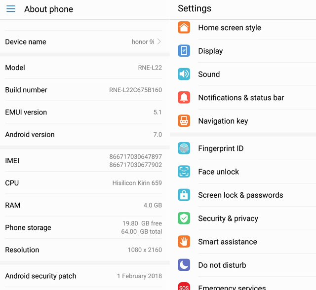 Honor 9i installed screenshot
