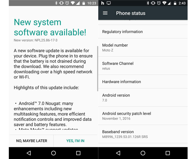 Nougat Update For Unlocked Moto Z
