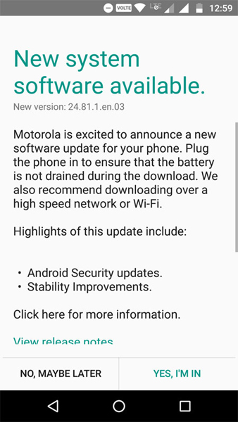 Moto X Play Software Update Notification