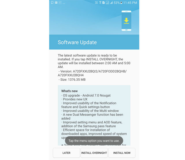 A7 (2017) Nougat Update
