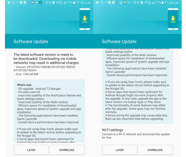 Android Nougat For Galaxy A9 Pro India