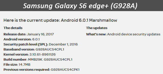 ATT Samsung Galaxy S6 Edge Plus December Security Patch