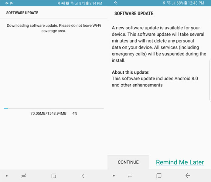 Samsung Galaxy S8 Oreo Update AT&T USA