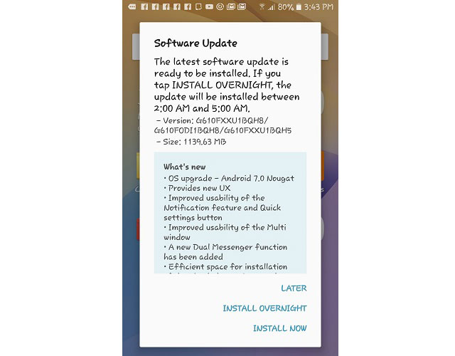Samsung Galaxy On Nxt Nougat Update