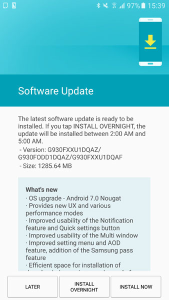 Samsung Galaxy S7 Nougat Update