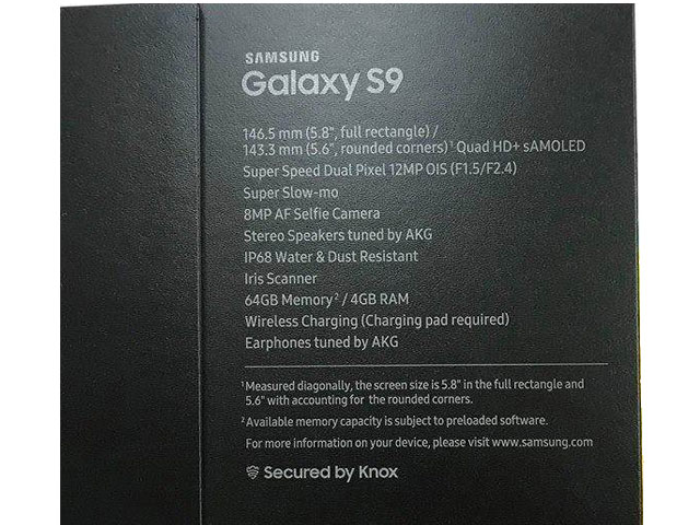 Samsung Galaxy S9 Sales Box