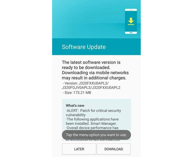 Samsug J3 (2016) J320 Security Vulnerability Fix Update