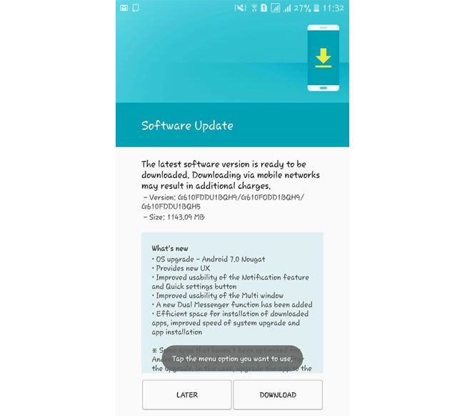 Galaxy J7 Prime Nougat roll out