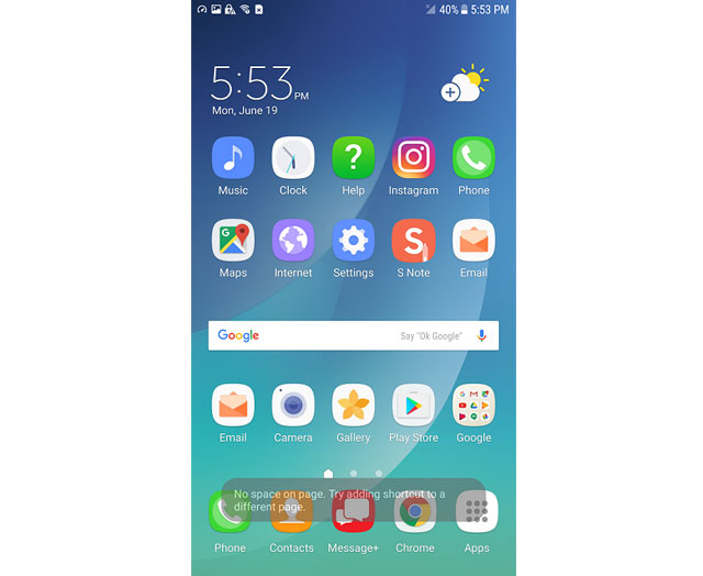 No Space Alert For App or widgets on Home Screen