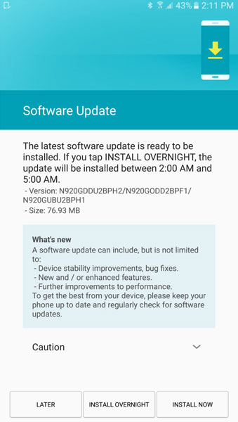 Samsung Note 5 August Security Update Changelog