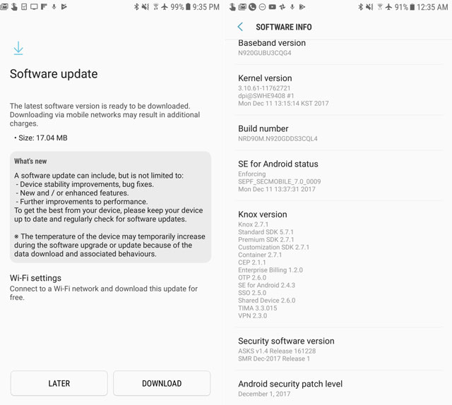 Samsung Note 5 December Security Patch