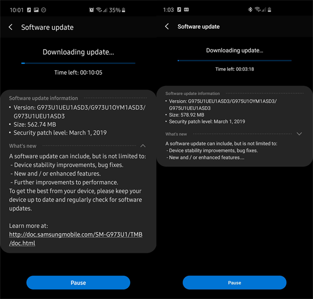 US Unlocked Galaxy S10 and S10 Plus OTA Update