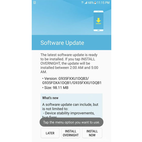 Samsung Galaxy S7 Edge Nougat based software update