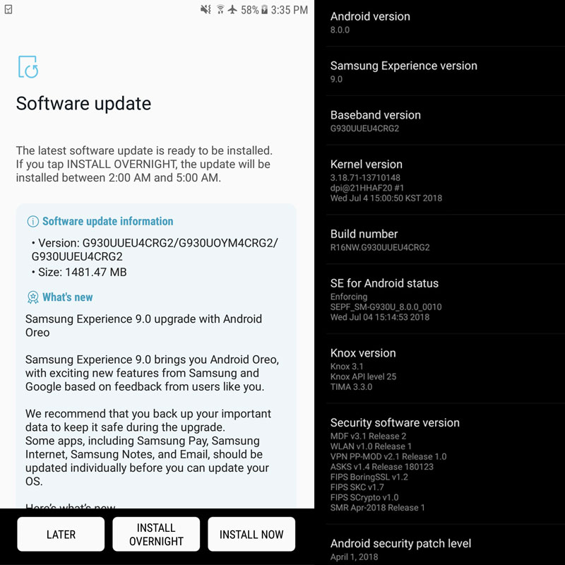 Galaxy S7 Samsung Unlocked Oreo Update