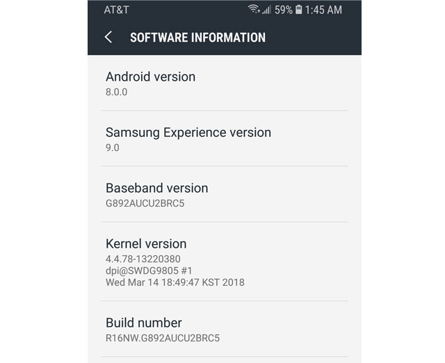 Samsung S8 Active AT&T Android 8.0 Oreo Update