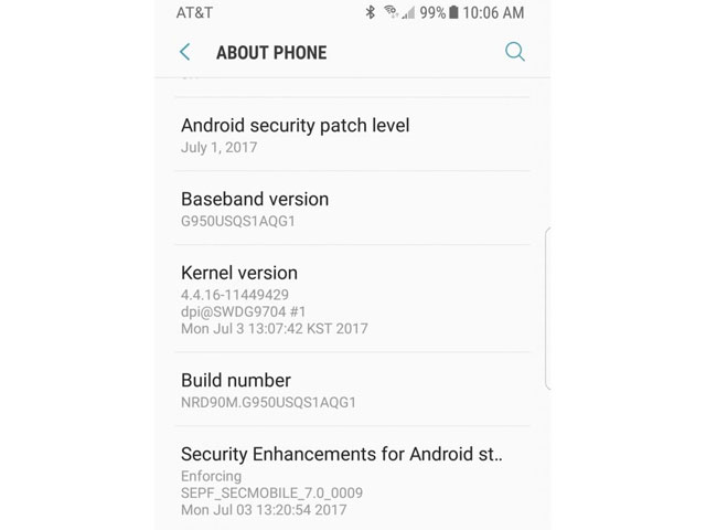 Galaxy S8 and S8+ AT&T July Security Patch