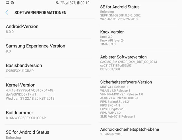 S8 and S8 Plus Android Oreo Update