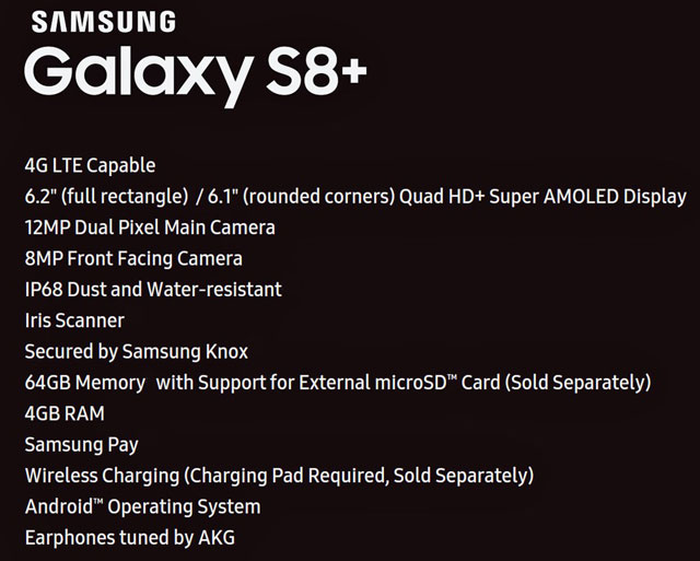 Samsung Galaxy S8+ Leaked Spec Sheet