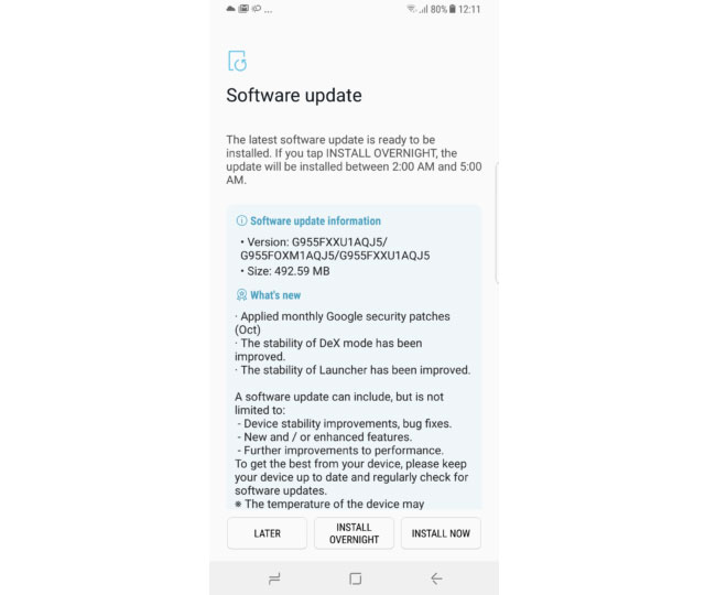 October Security Patch For Galaxy S8+ India