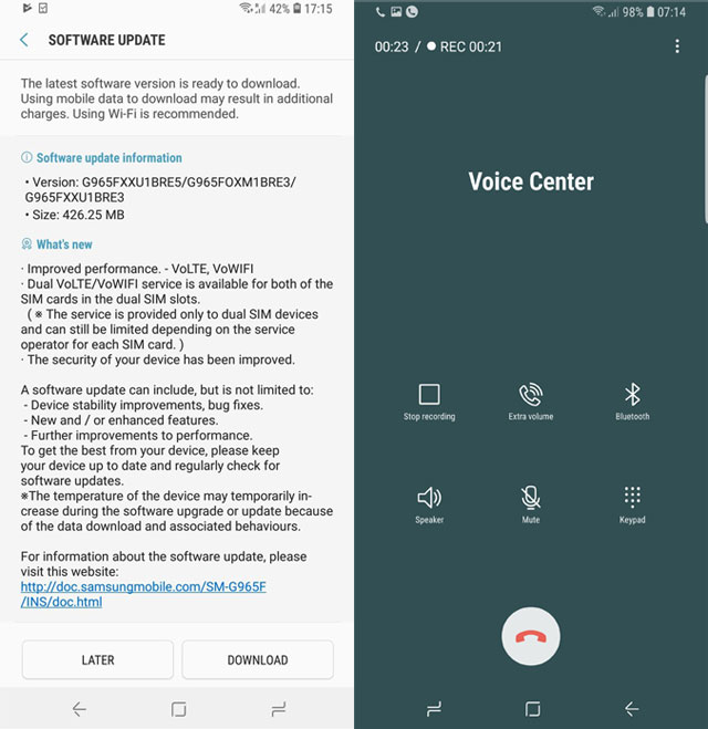 Galaxy S9+ Dual VoLTE/WiFi and Call Recorder Update