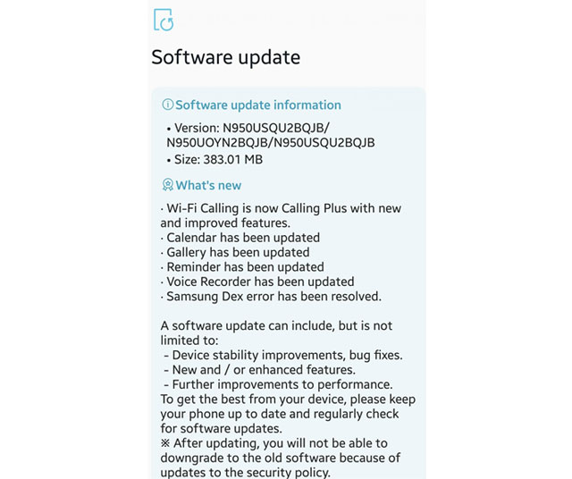 Sprint Galaxy Note 8 October Patch Update