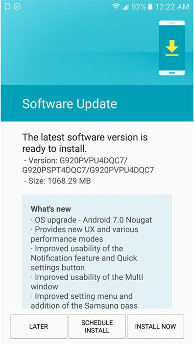 Sprint Galaxy S6 and S6 Edge Nougat Update