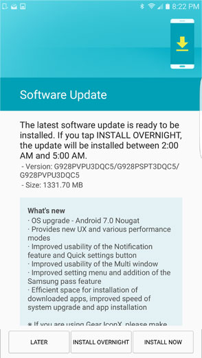 Sprint Galaxy S6 Edge Plus Nougat Update