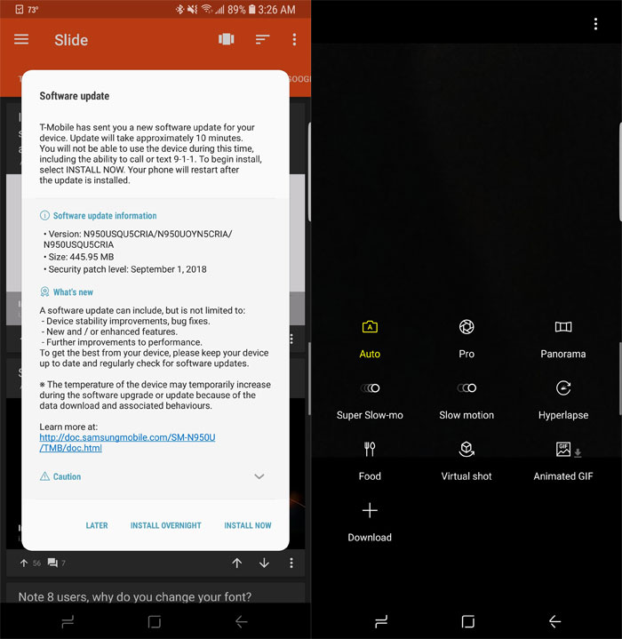 Galaxy Note 8 T-Mobile September Security Patch