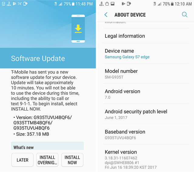 T-Mobile Galaxy S7 and S7 Edge June Security Update