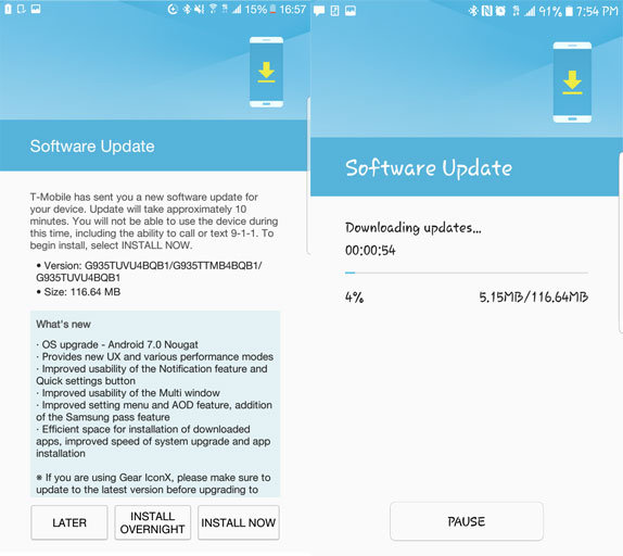 T-Mobile Galaxy S7 Edge Nougat Update 