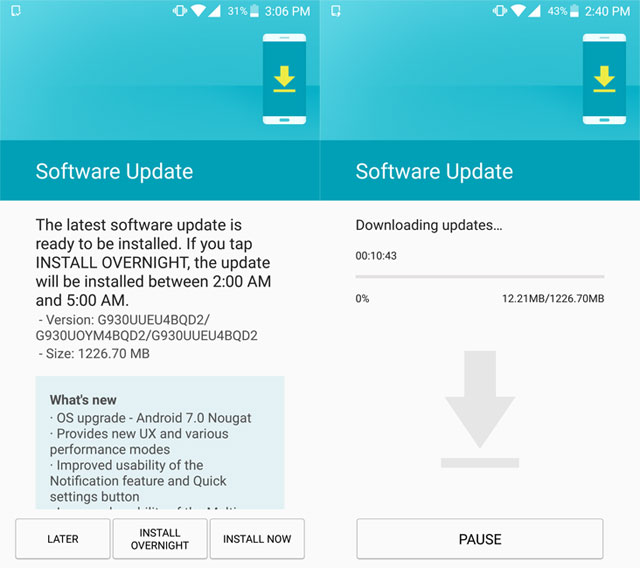 Samsung Galaxy S7 Unlocked Nougat Update USA