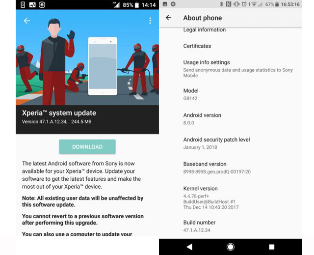 Sony Xperia XZ Premium, XZ1 and XZ1 Compact January 2018 Patch