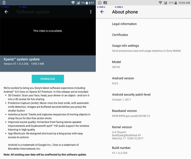 Sony Xperia XZ Premium Android Oreo Upgrade