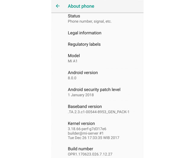 Xiaomi Mi A1 Oreo Beta Update January 2018 Patch