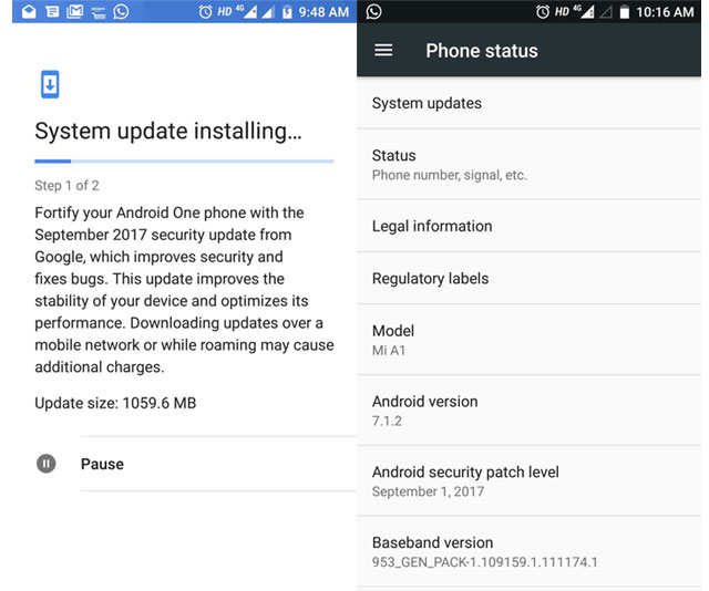 Mi A1 Android One September Security Update